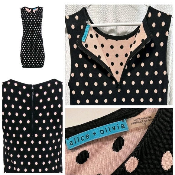 Alice + Olivia Marta sleeveless polka dot bodycon knit mini dress Size Large - Picture 10 of 11